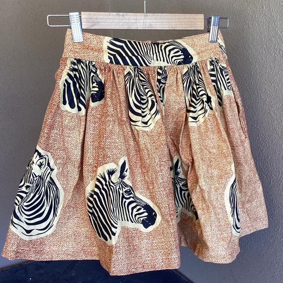 NWT Anthropologie Sika Tan and Pink Mini Skater Skirt Size 5/6 100% Cotton - Picture 1 of 5